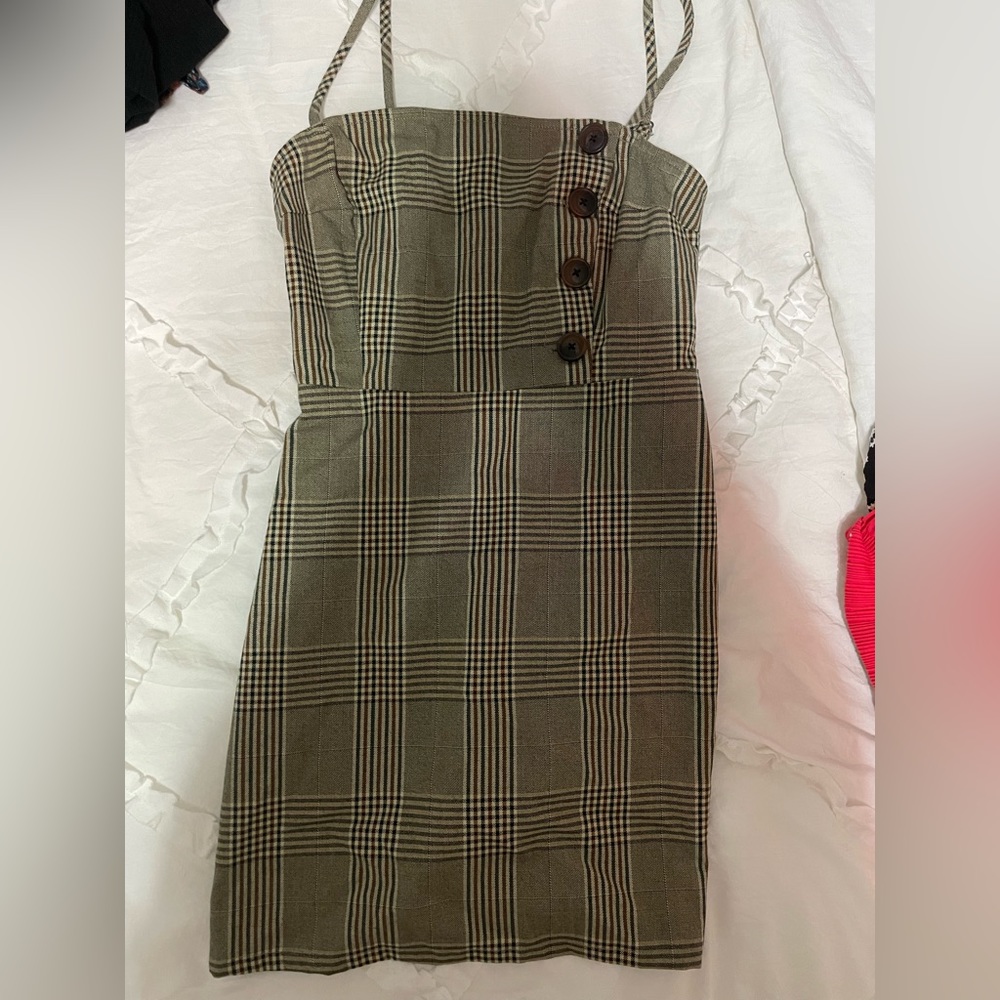 urban outfitters dress plaid with buttons